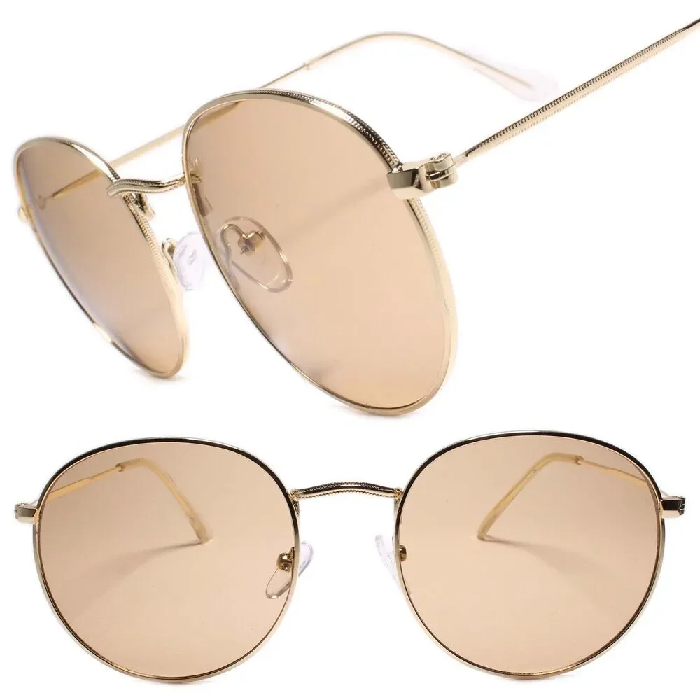 Mens Classy Exotic Elegant Retro Style Round Sunglasses Gold Frame Brown Lens